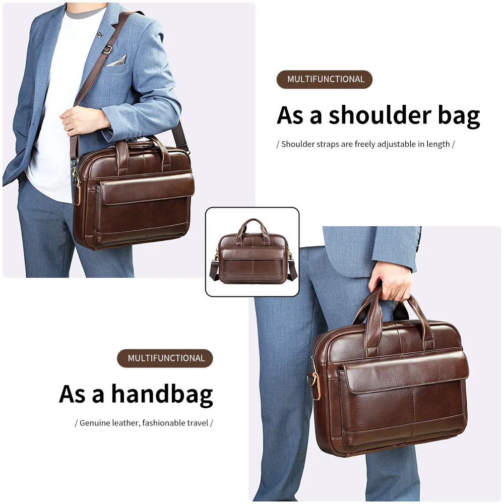 حقيبة رجالية جلدية ذات سعة كبيرة للكمبيوتر والأعمال التجارية حقيبة كروس كاجوال من جلد البقر للرجال