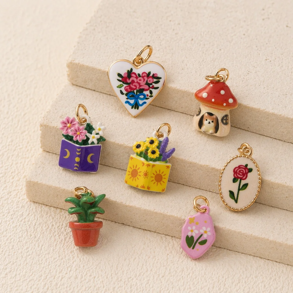 Ins Süßer und Frischer Rosen-Buchstrauß Pilz DIY Anhänger Charms Schmuckherstellung – Detail 1