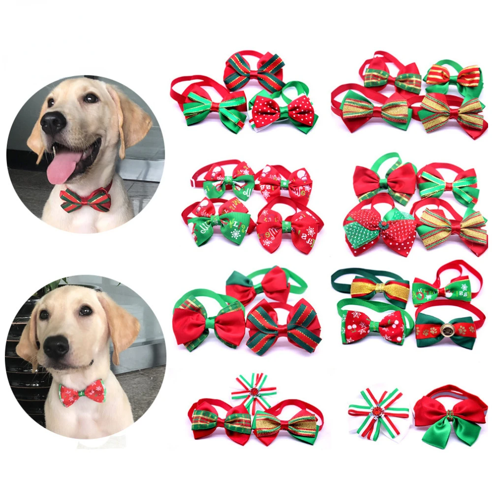 80PCS Christmas Pet Puppy Dog Cat Bow Ties Adjustable Mixed Styles Dog Bowties Dog Supplies Festival Collar Pet Accessories