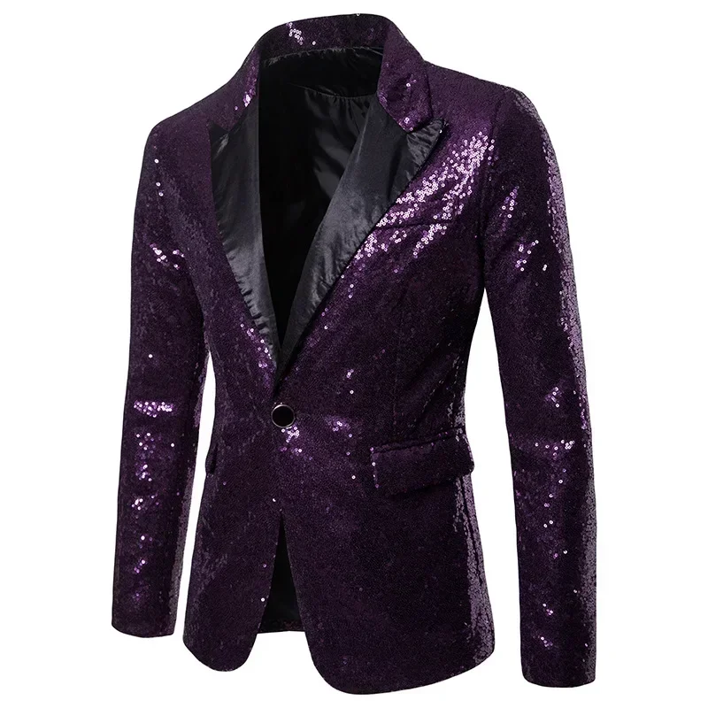 

European and American Performance Dress, Sequin Suit Jacket,men's Winter Single-button Casual Straight-barrel Single-button Suit