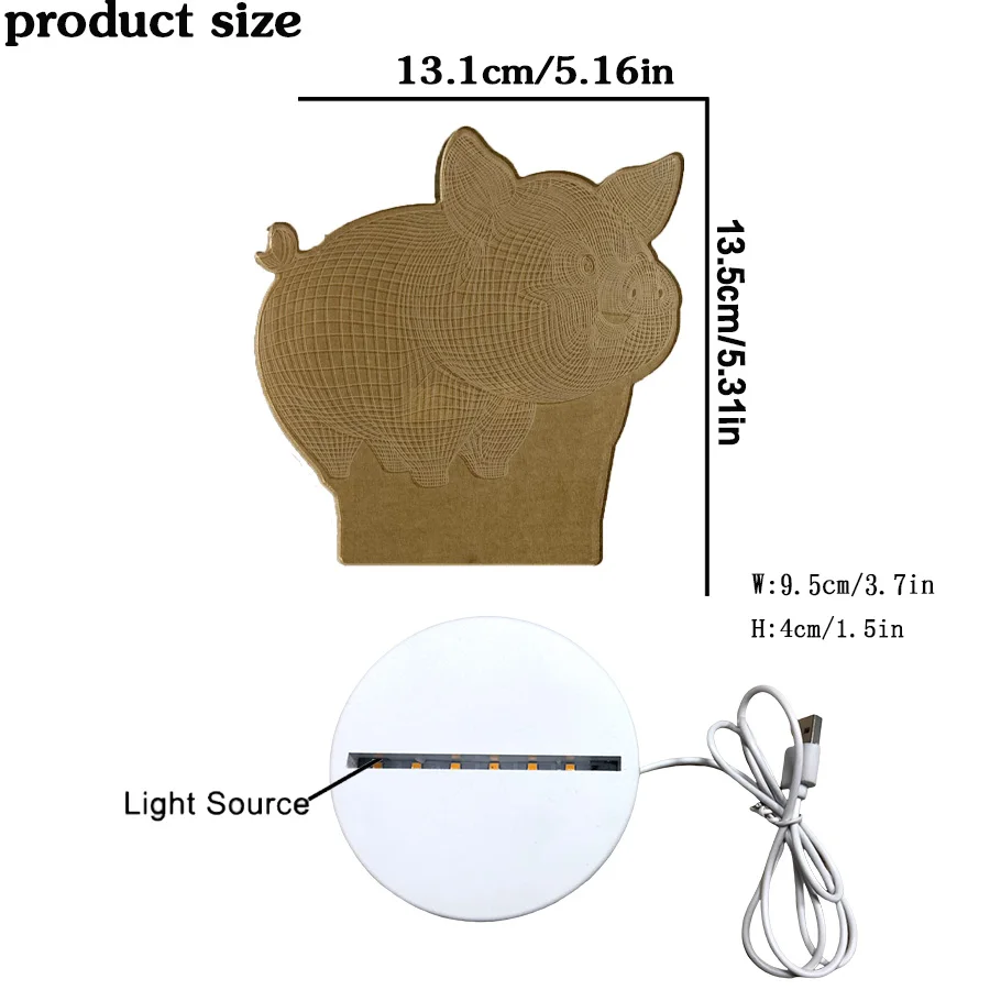 3D ピグレット 3D ナイトライト、部屋やリビングルームのテーブル装飾ライト、ホリデーギフト、ギフトサプライズ