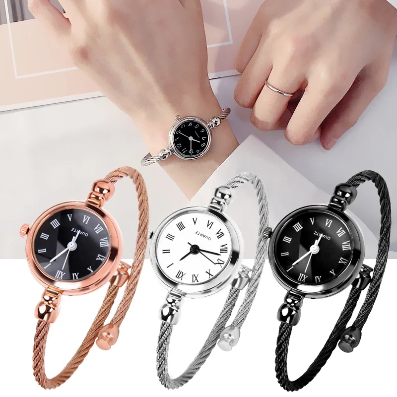 

Women Fashion Exquisite Roma Retro Bangle Watches Elegant Ladies Small Wristwatches Vintage Stainless Steel Female Dress Watch