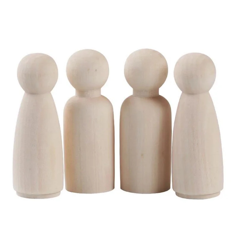 10pcs 75mm Natural Color Male/Female DIY Unfinished Wooden Peg Dolls Wooden Tiny Doll Bodies Figures Painting Doodle Crafts