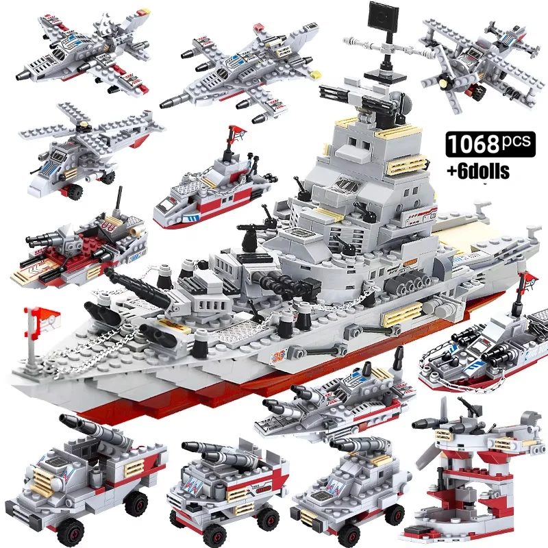 

1068PCS Military combination Building Kit, All in 1 Cruiser Ocean Ship Building Blocks Set with Warship Gifts for Toys Boys Kid