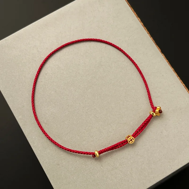 Adjustable 22cm 925 Silver Rope Bracelets Women Flower Ancient Coins Red Thread Line String Bracelets For Women Girls Gold