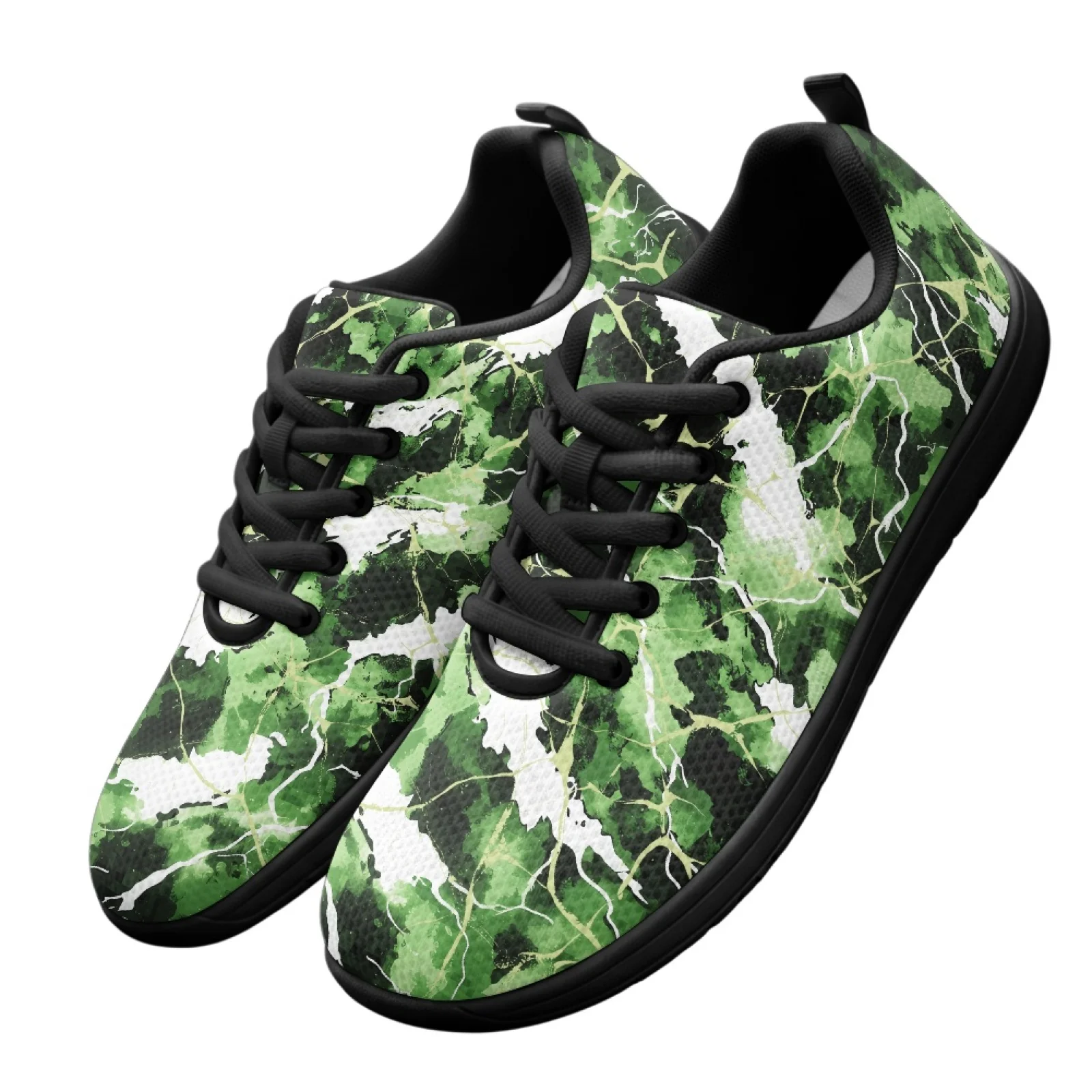 PENSTROLL Green Marble Pattern Barefoot Shoes Mesh & EVA Men's Walking Shoe Breathable Running Sneakers for Mens