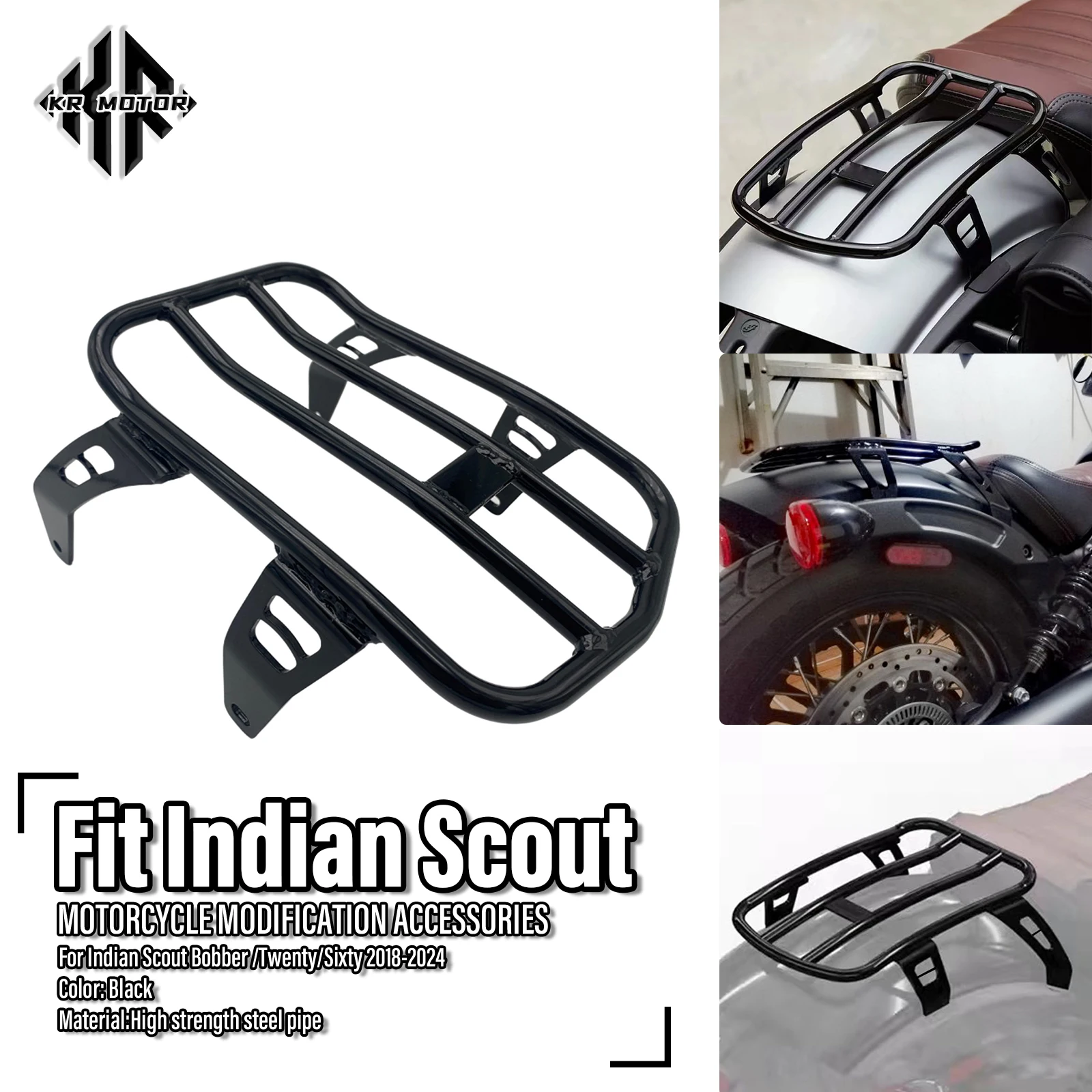Motorcycle Rear Solo Seat Fixed Luggage Rack Support Shelf Rear Shelf Fits For Indian Scout Bobber/Bobber Sixty/Twenty 2018-2024
