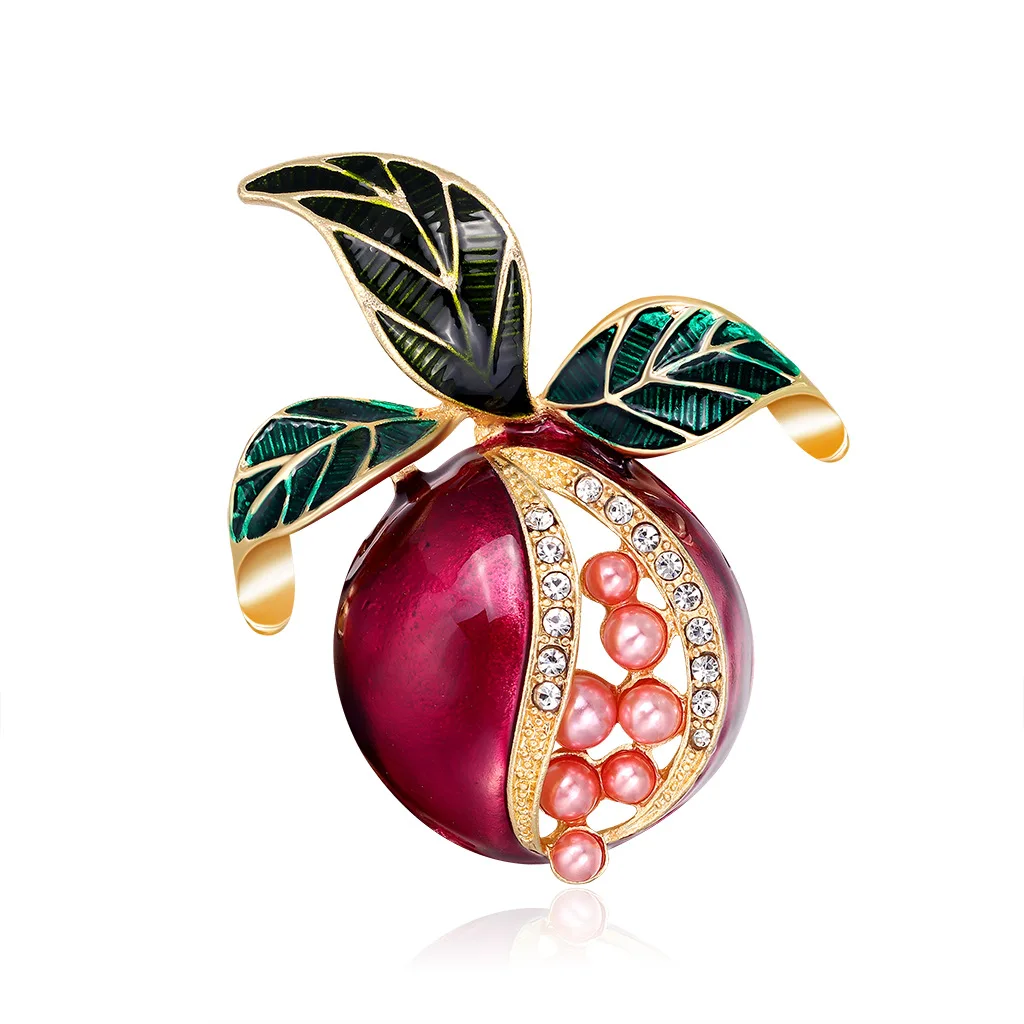 European and American cross-border new oil dripping pomegranate plant brooch, alloy diamond-encrusted pearl corsage, factory spo