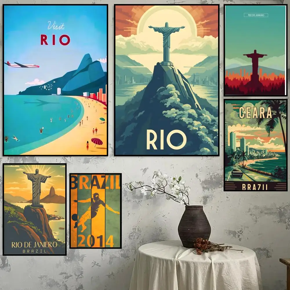 

Brazil attractions Painting Calligraphy Canvas Poster: Crease Free Waterproof Durable All Space Wall Decor