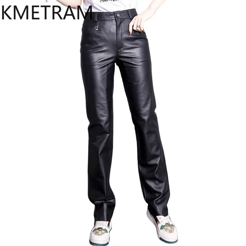 

KMETRAM New Genuine Leather Women's Pants Real Cowhide Clothes Autumn Winter Trousers Black Pants High Waist Pantalones Casuales