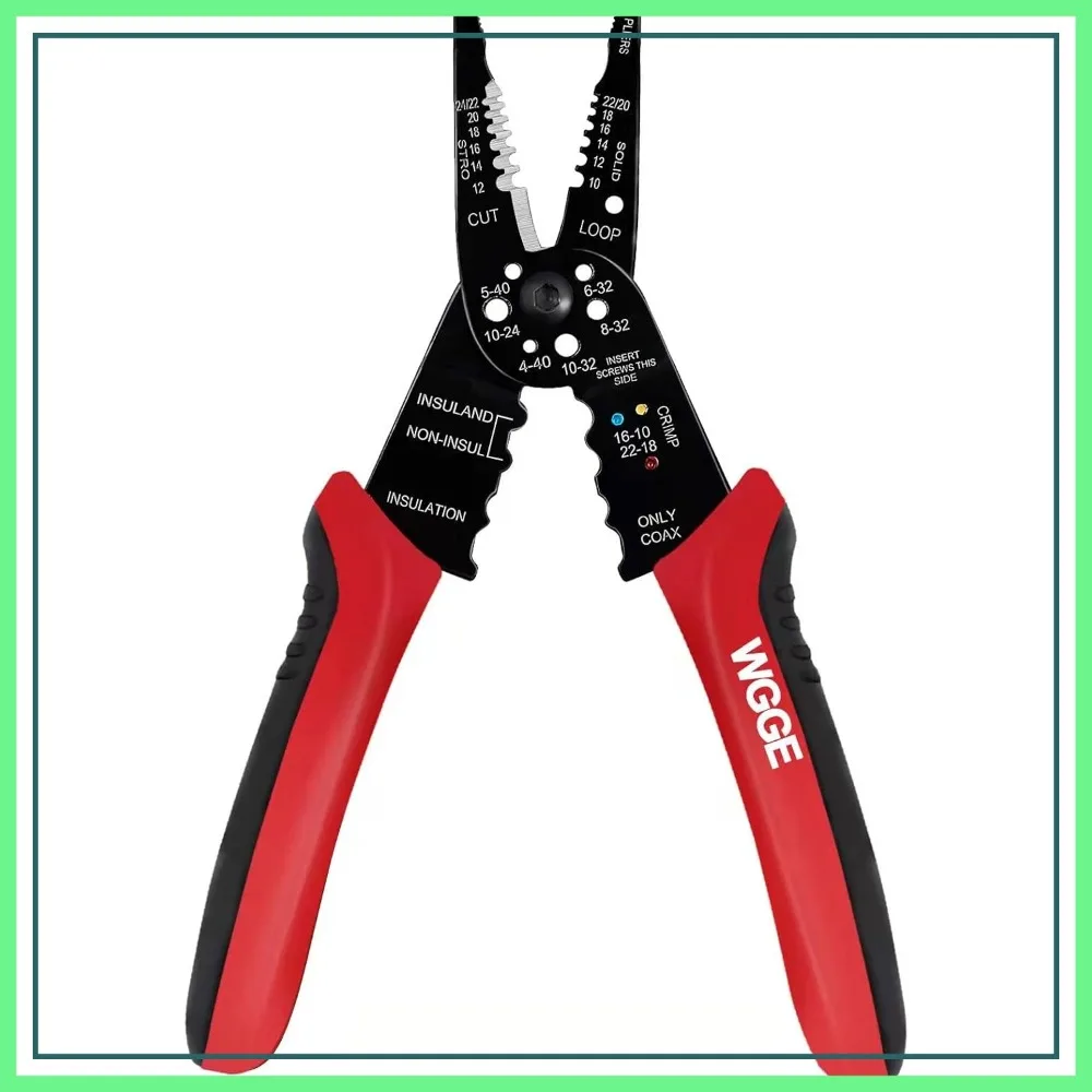 

Professional 8-inch Wire Stripper/Crimping Tool, Cable Cutter, Multi-Function Hand Tool, Red/Black
