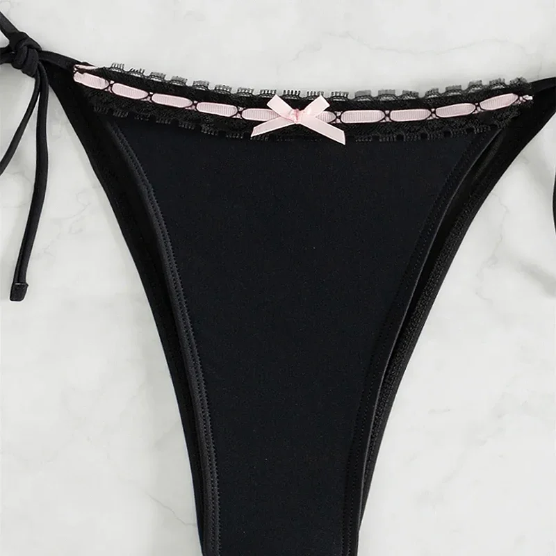 Sexy Bikini Badeanzug Frauen Patchwork Bowknot Dreieck Lace Up Micro Bikini 2025 Sommer Neue Split Beachwear 2-teiliger Badeanzug