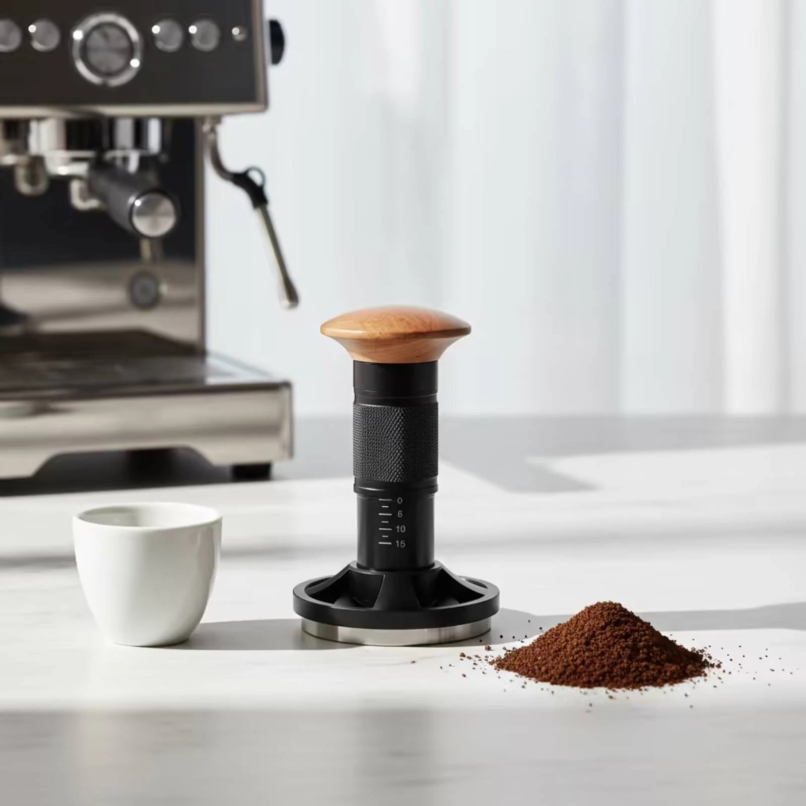 Spring-Loaded Espresso Tamper Consistent Pressure Espresso Tamper with Wooden Handle Ergonomic Long-Lasting for Baristas, Cafes