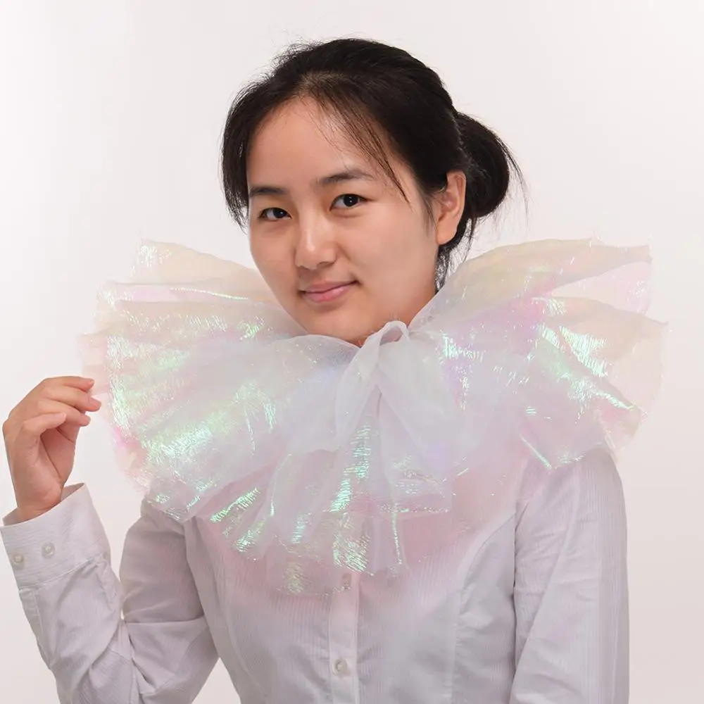 Kerah Mengkilap Bergaya Victoria dengan Ruffle, Kostum Retro Gotik, Kerah Putih