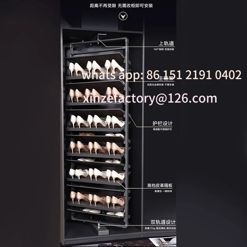 Customizable 360 degree household stainless steel multi-layer storage shoe rack porch retractable rotating shoe cabinet