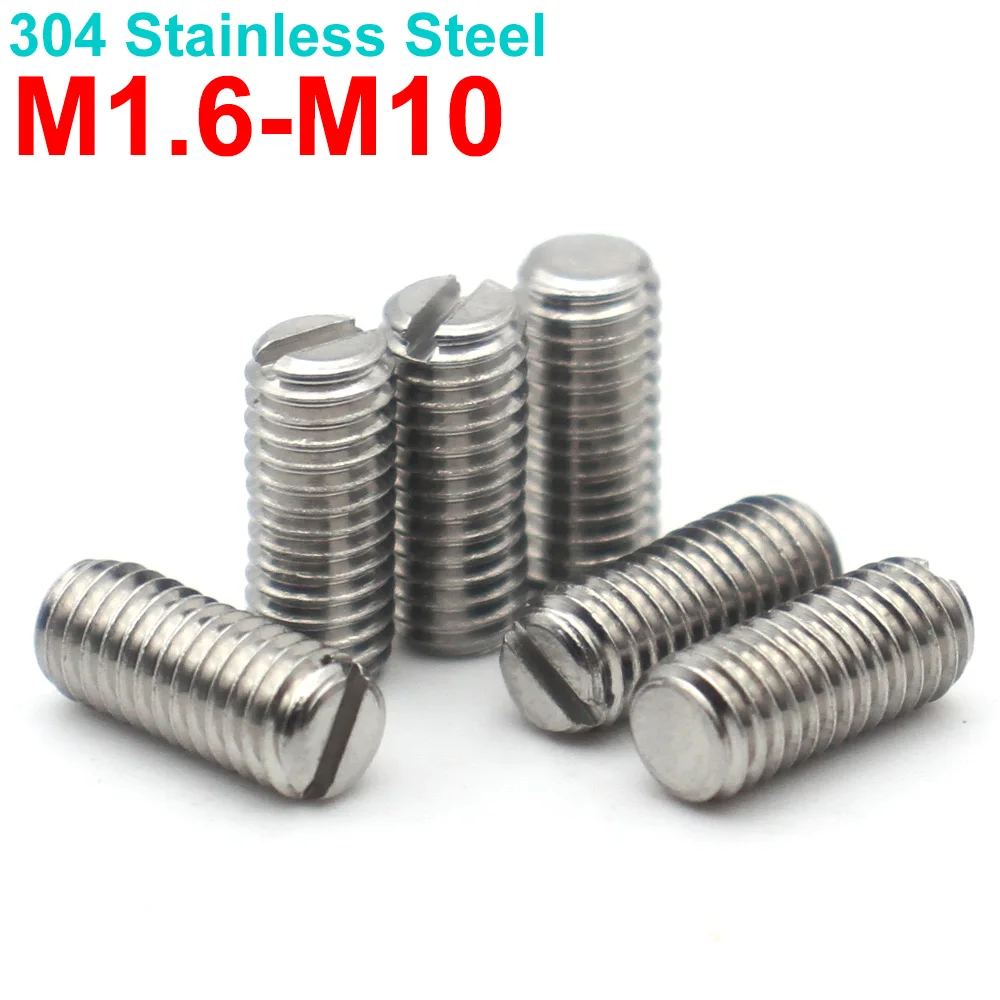50-2pcs 304 Stainless Steel M1.6 M2 M2.5 M3 M4 M5 M6 M8 M10 Slotted Flat Point Set Screw Headless Grub Screws Rustproof Durable