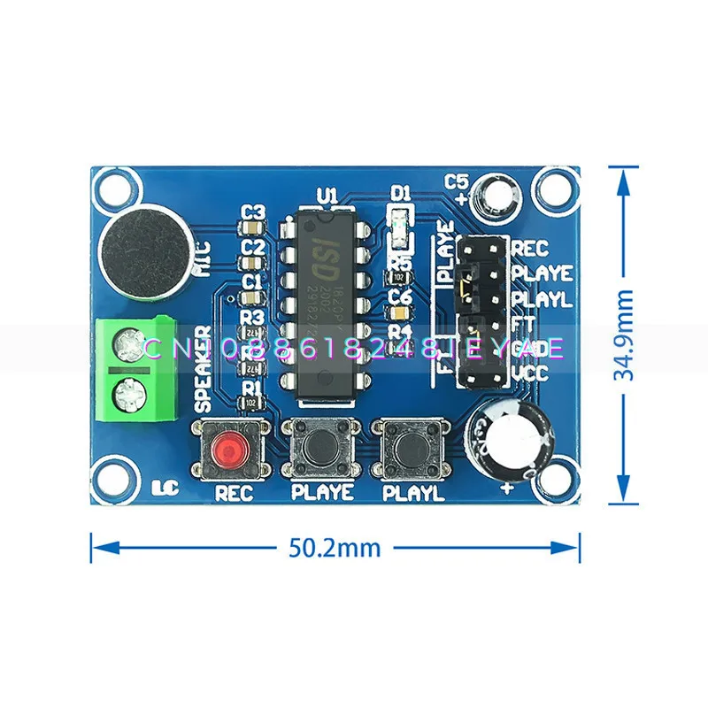 ISD1820 Recording Voice Module, Voice Module, Recording and Playback Module, Board with Microphone Head, Send 0.5W Speaker