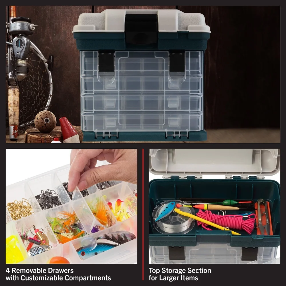 Organizador de caixa de ferramentas leve multiuso com gavetas removíveis e caixas de armazenamento, hardware de artesanato de pesca e peças pequenas