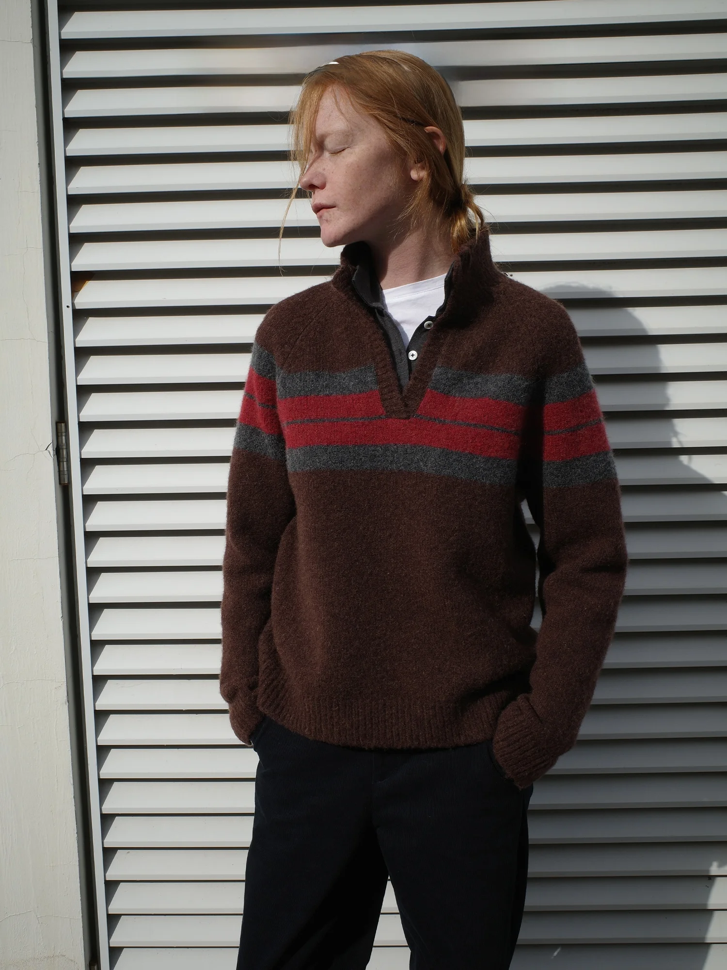 

Женский зимний вязаный свитер Fewfew в стиле ретро с V-образным вырезом, теплым воротником, в полоску, из смесовой шерсти