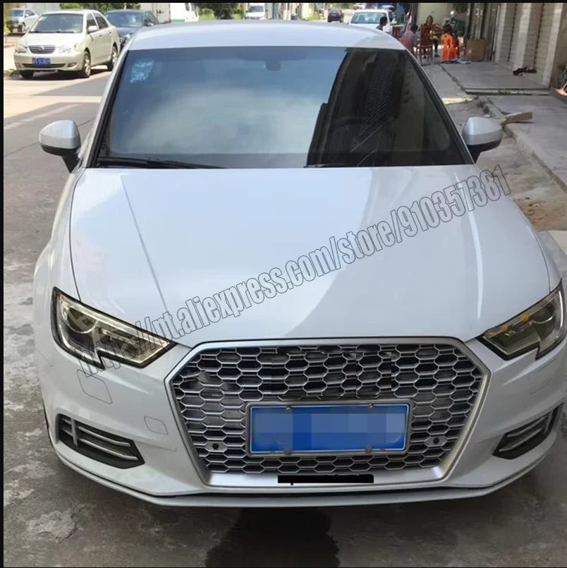 RS3 style Honeycomb Grille Silver front Grill  For Audi A3 S3 2017 17 2018 18 2019 19 2020 20