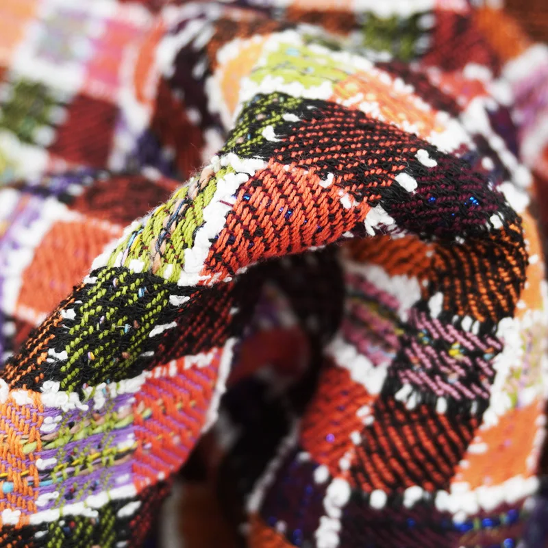 Cotton Tweed Fabric for Coat, Colorful Plaid Cloth Diy