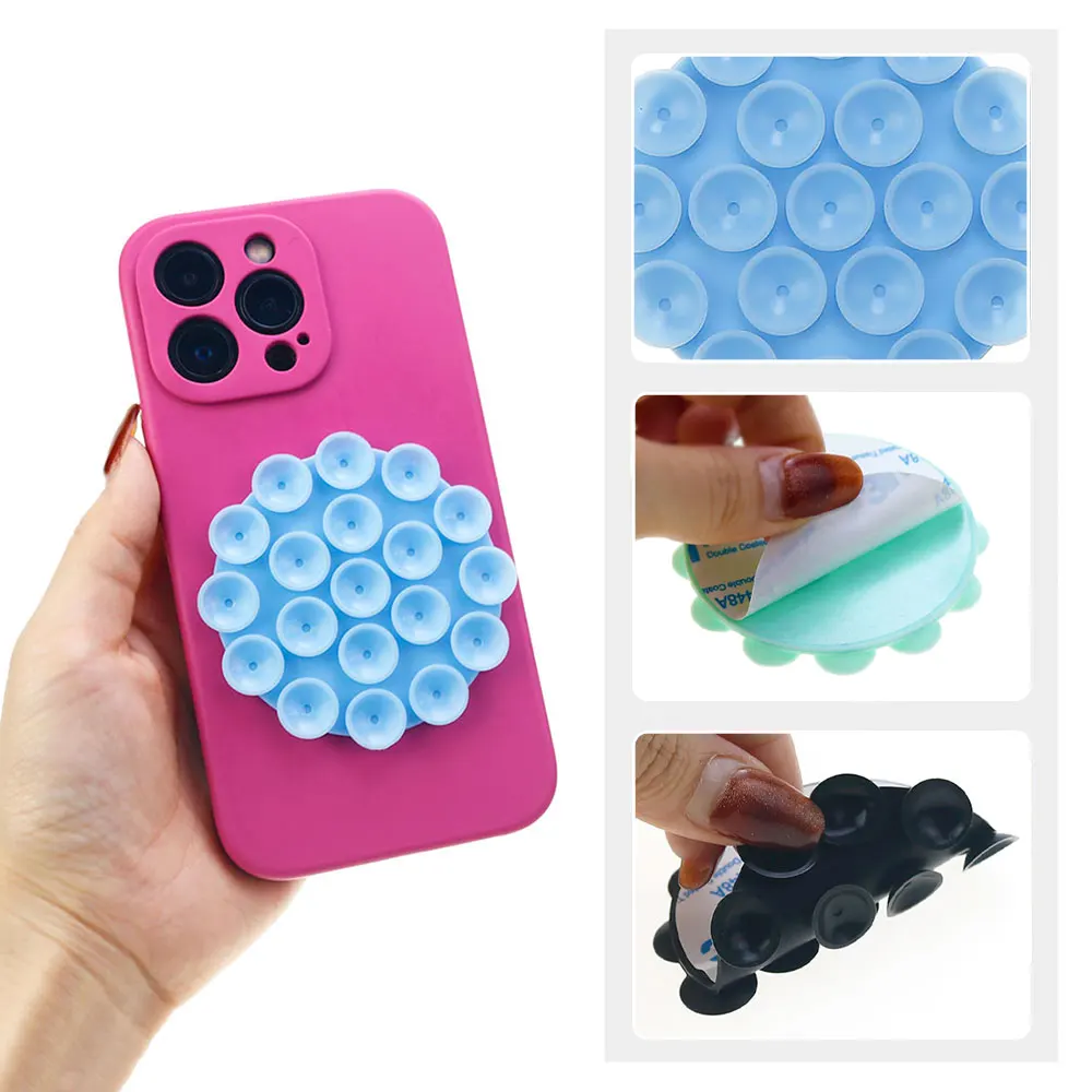Multifunctional Fashion Round Silicone Sucker Suction Cup Mobile Car Fixing Mounted Holder Phone Case Anti-Slip Stand Fixed Pad