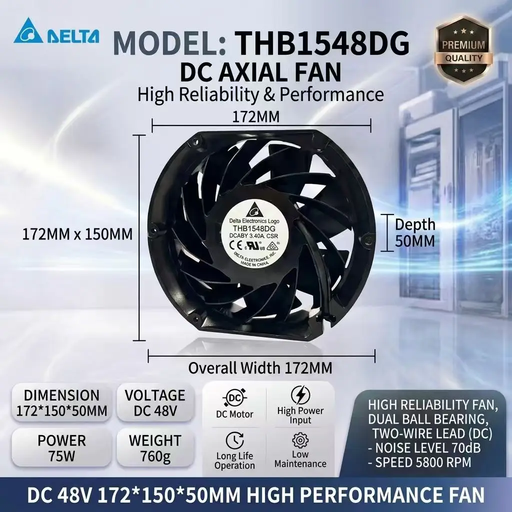 For DELTA THB1548DG DC 48V 17250 172x150x50mm Dual Ball Bearing 75W 5800RPM High Speed Server Cabinet Inverter Axial Cooling Fan