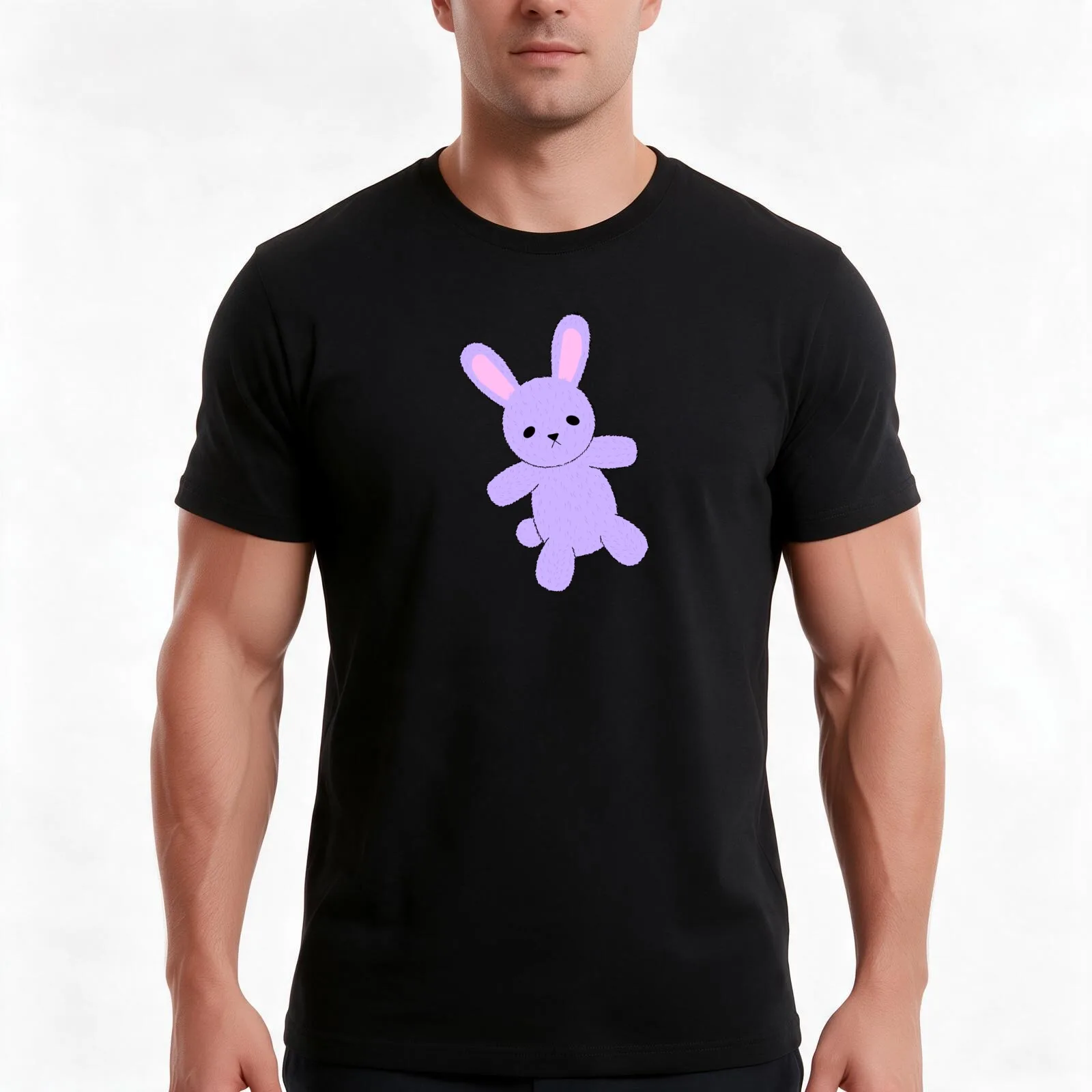 Kawaii Stuffed Bunny T-Shirt, Summer Casual Cotton Tee, Oversized Streetwear Tops, Vintage Graphic Print, Loose Fit Short Sleeve
