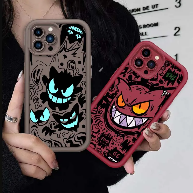 

P-Pokemones G-Gengars For Apple iPhone 16 15 14 13 12 11 Pro Max Plus Eye Ladder Soft TPU Silicone Cover