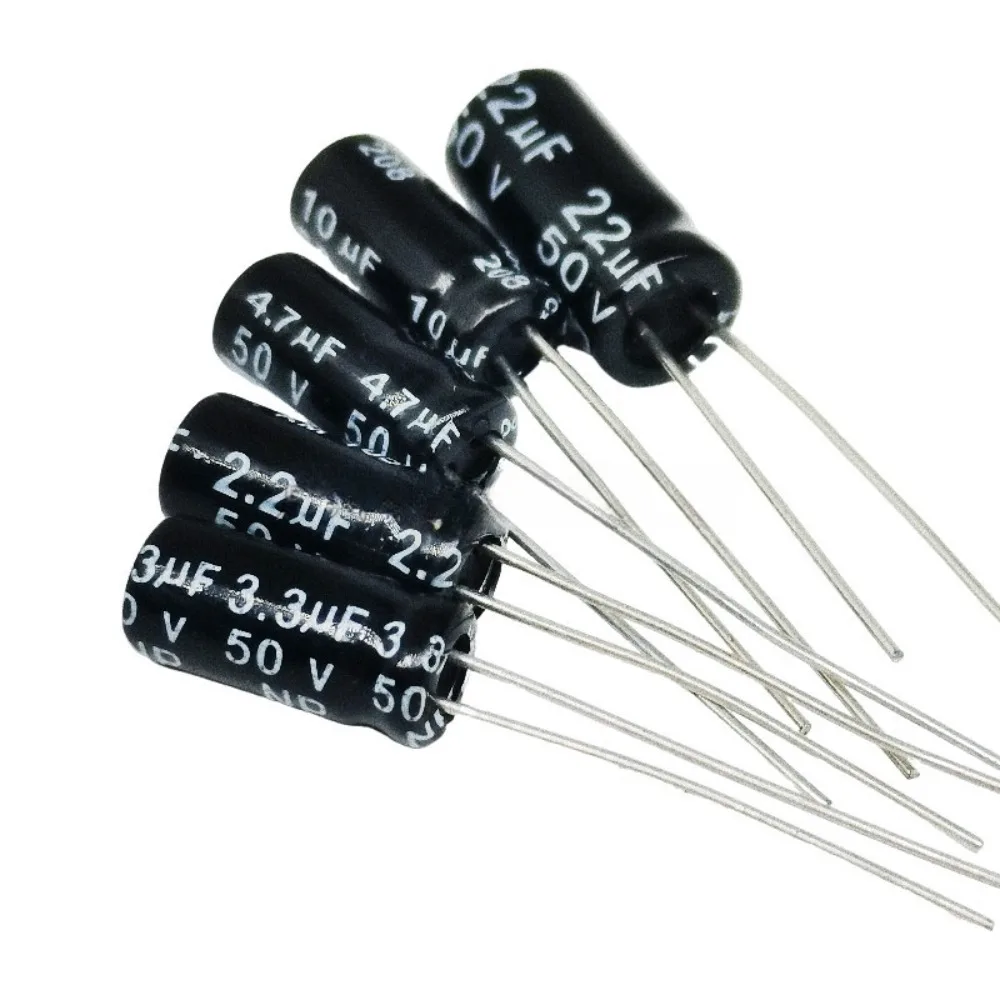 100 SZTUK NIEPOLAROWYCH KONDENSATORÓW ELEKTROLITYCZNYCH NP 50V 1uF 2.2uF 3.3uF 4.7uF 10uF 22uF 47uF Radialne Bipolary 105 ° C Długa Życie — zdjęcie produktu 3
