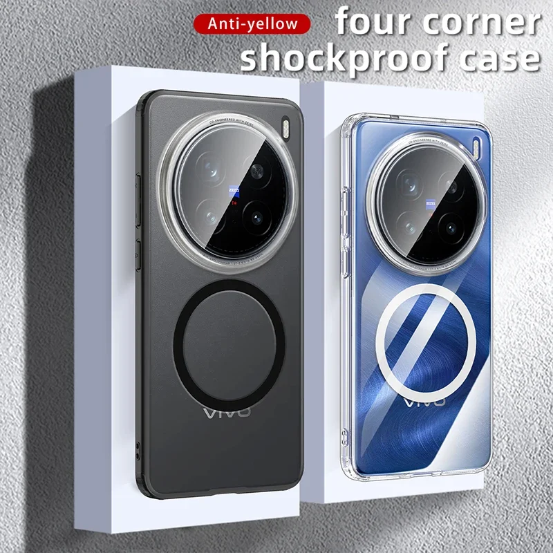 

Чехол для телефона Vivo X200 X100S Pro, матовый, прозрачный, магнитный, с беспроводной зарядкой, силиконовый, с мягким краем, противоударный чехол на заднюю панель