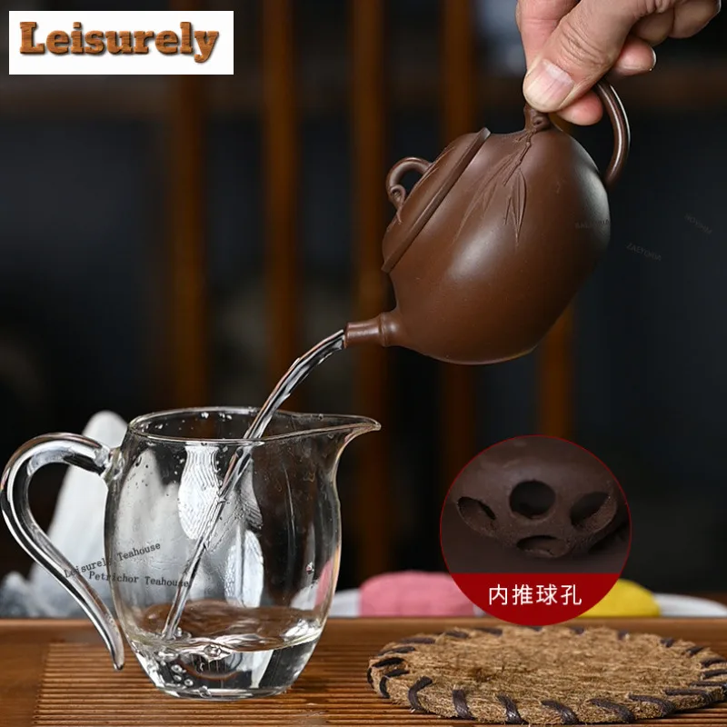 250ml Classic Yixing Purple Clay Teapots Handmade Bamboo Drum Persimmon Balls Pot Raw Ore Mud Kettle Chinese Zisha Tea Set Gifts