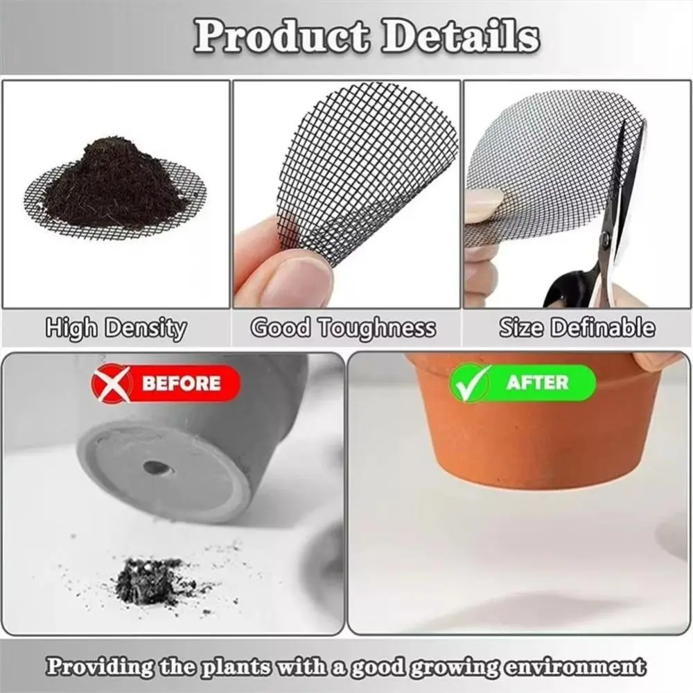 50PCS/Set Plastic Flower Pot Hole Mesh Pad Round Prevent Soil Loss Bonsai Drainage Screens Breathable Flower Pot Gasket Garden