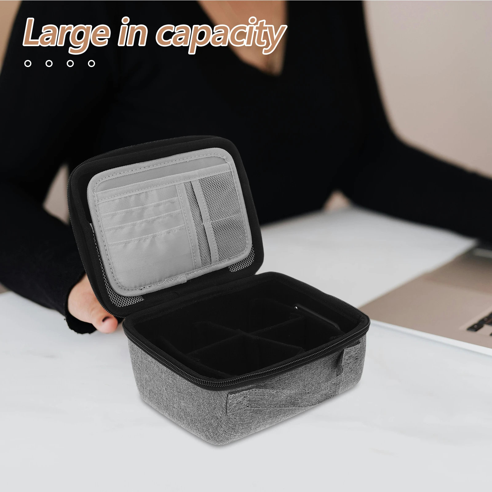 

Portable Seal Storage Box Large Grey Multi Layer Organizer with Password Lock for Documents ID Bag Polyester