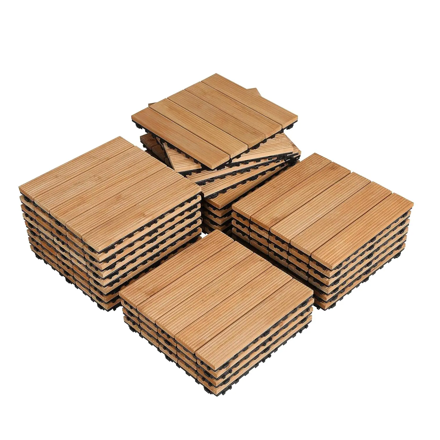 

27PCS Interlocking Patio Deck Tiles for Outdoor Garden Poolside Flooring, Natural Wood Indoor Use