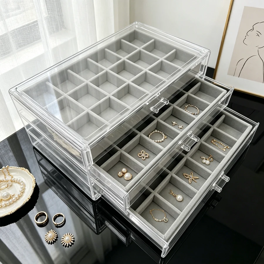 3-Layer Pet Velvet Jewelry Box - Large Capacity Jewelry Storage Velvet Jewelry Box, Suitable for Storing Jewelry Such as Earring