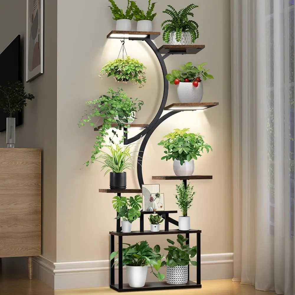 

9 Tiered Plant Stand With Grow Lights 61"" Tall Plant Stand For Indoor Plants Ultra Sturdy Metal Construction Plant Flower