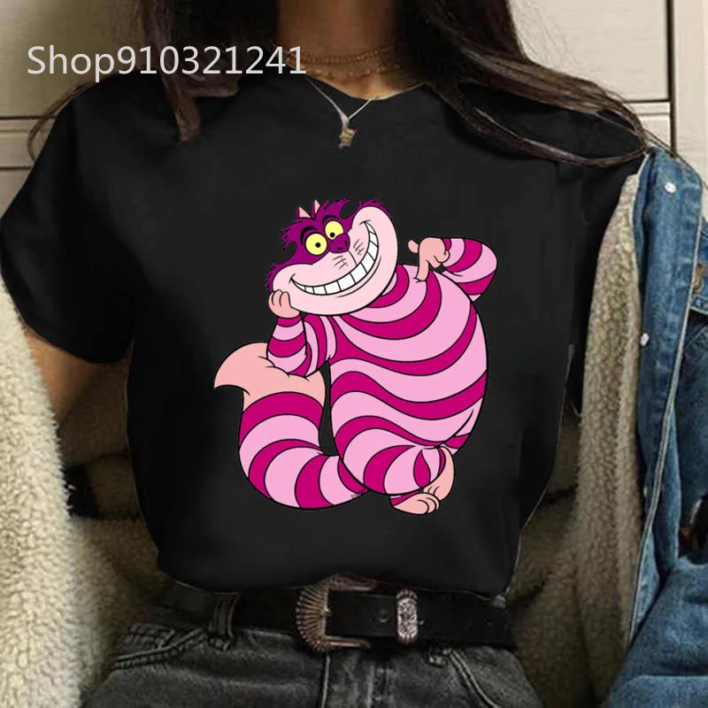 The Cheshire Cat Tshirt Women Printed Alice In Wonderland T Shirt Female Leisure Short Sleeve Trendy Cartoon Tshirt Clothes