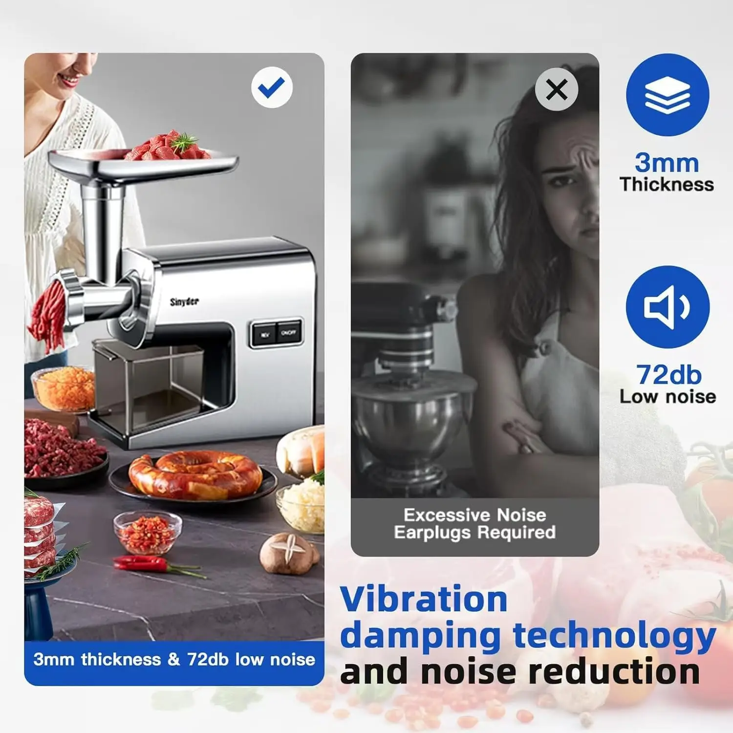 3000W Electric Meat Grinder, Stainless Steel, 2 Blades, 3 Plates, Sausage Stuffer & Kubbe Kit for Home Kitchen view 6