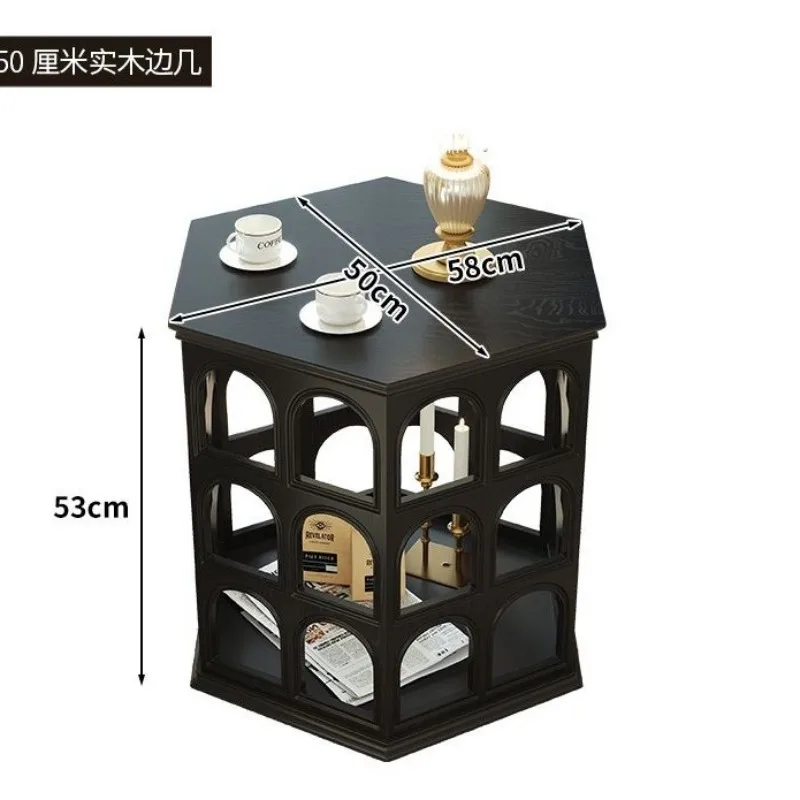 French retro solid wood coffee table living room home high-end design sense arch hollow modeling side table creativity