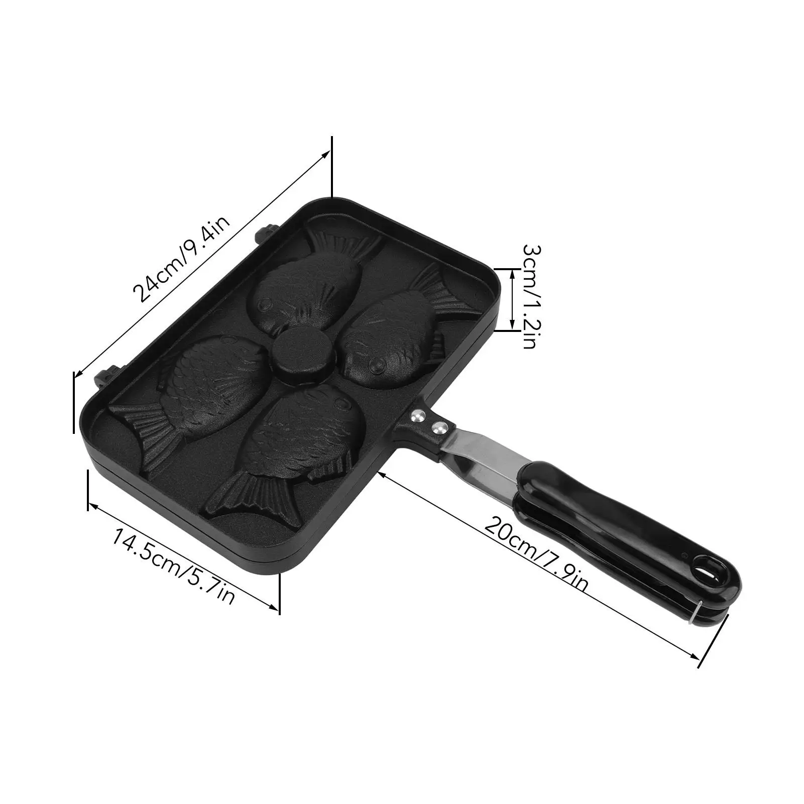 Taiyaki Frypan 4 Grid Non Stick Double Sided Black Handle Aluminium Waffle Maker for kitchen Cooking Tool