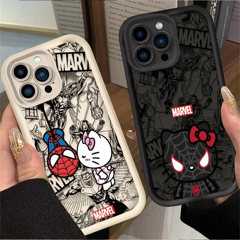 Case For iPhone 16 15 14 13 12 11 Pro Max X XS X S Max XR SE 2020 7 8 Plus Marvel Spider Man Hello Kitty Shockproof Back Cover