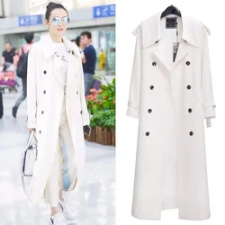 Long White Trench Coat Women's 2024 New Spring Autumn Fashion Double-breasted Slim Long Sleeve Windbreaker Female Outerwear