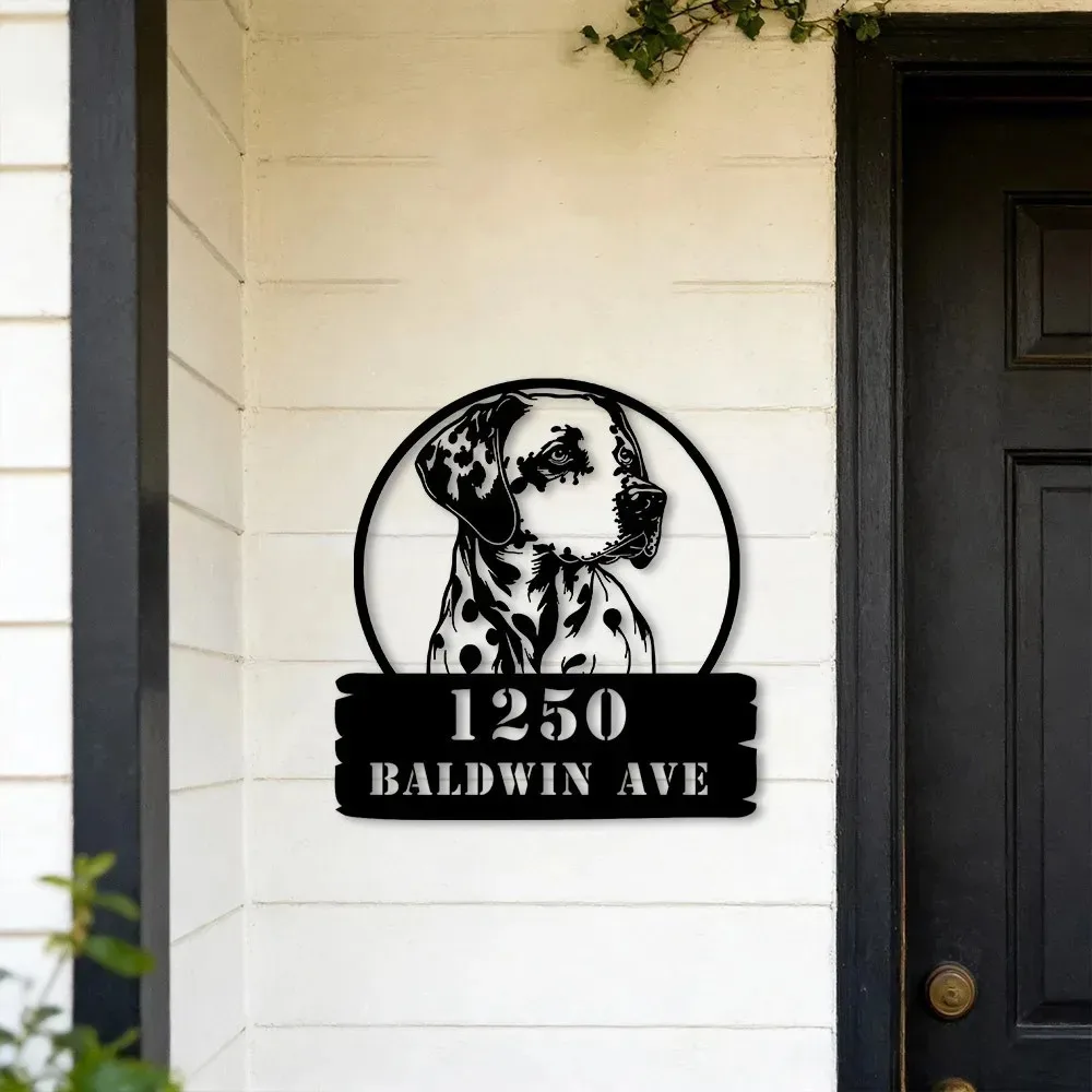 CIFbuy [2D Flat] Personalized Dalmatian 2D Metal Plaque Custom House Number Street Name Front Porch Wall Hanging Gift