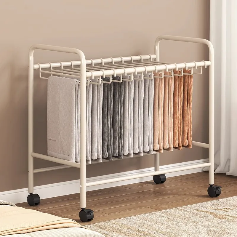 

Multifunctional Movable Hanger with Plastic Hooks and Wheels for Home Wardrobe Storage