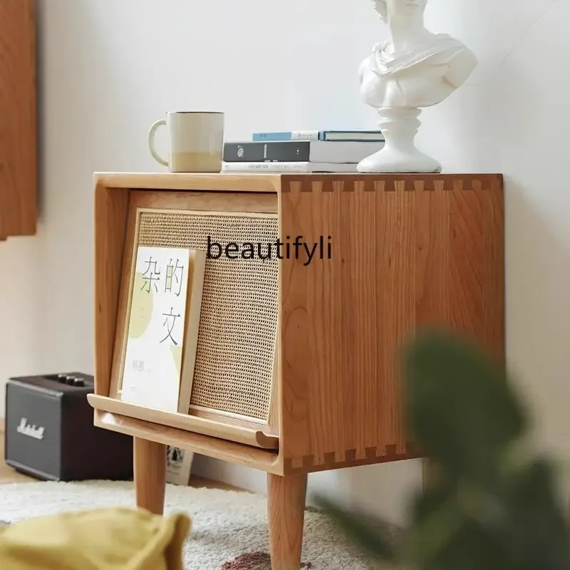 E153 Solid Wood Bedside Table Cherry Wood Furniture Home Bedroom Small Simple Modern Storage Rack Light Luxury High-End Feel