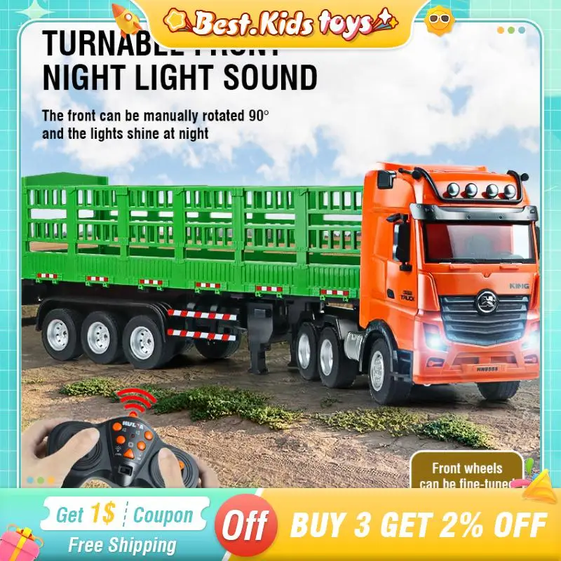 1:18 RC Transporter High Hurdle Truck 9CH Semi Trailer With Sound Light  Remote Control Rotation Engineering Vehicle Kids Toys