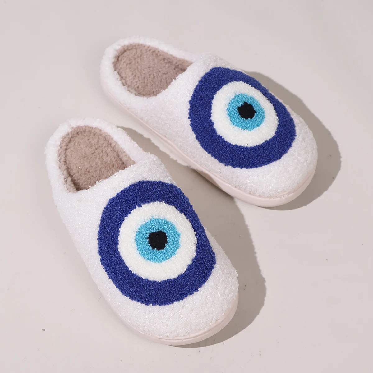 2024 Hot Blue Ege Plush Slippers Women Winter Indoor Warm Lambs Wool Slides Shoes Woman Non Slip Soft Bedroom Cotton Shoes 45