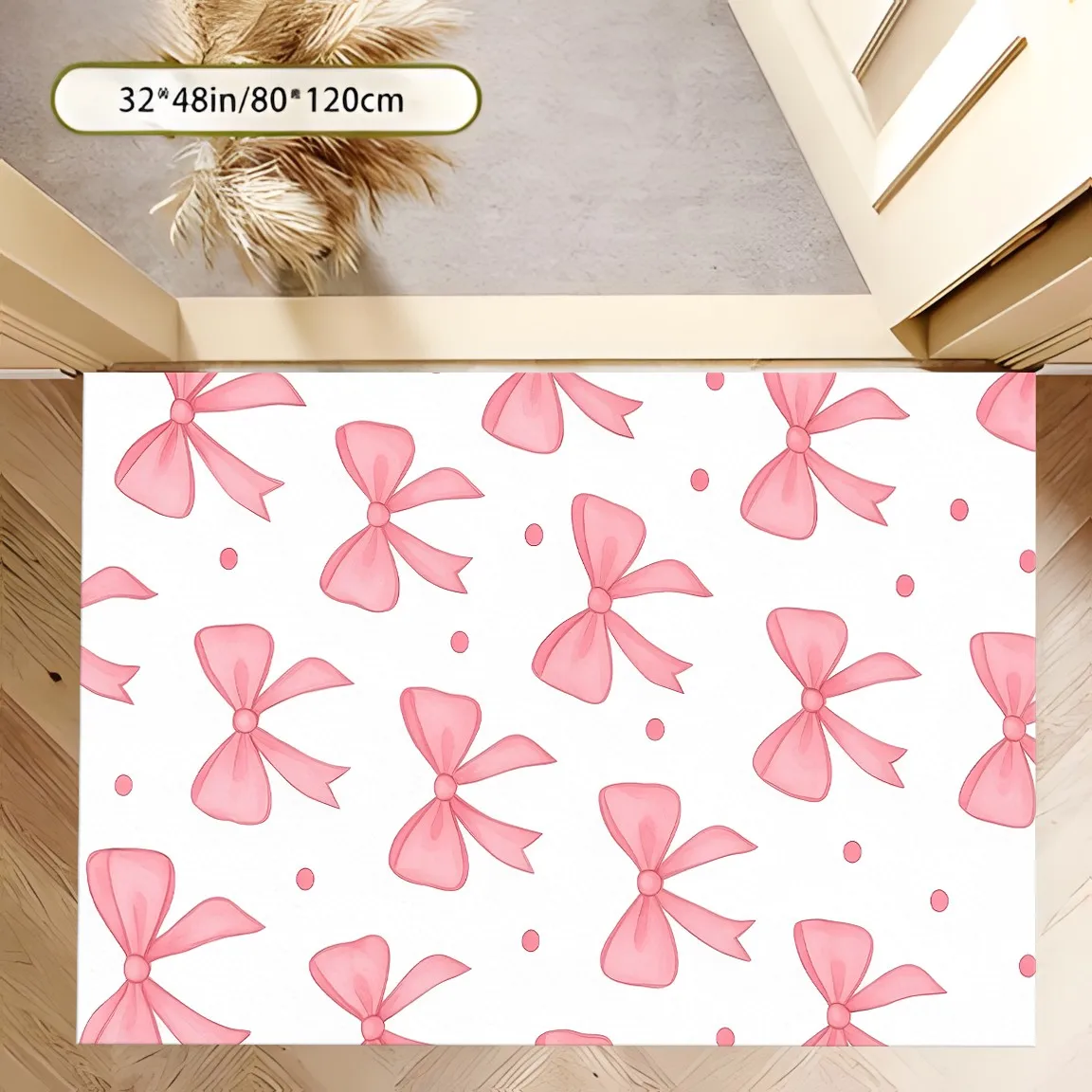2D Large Pink Polka Dot Rug Bow Sweet Style Bedroom Walk-In Closet Home Decor