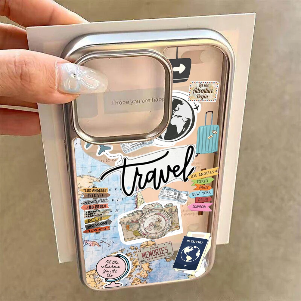 

Trend Travel Collage Case For iPhone 16 Pro Max Cases iPhone 17 11 12 13 14 15 ProMax Plus XS XR Plating Clear Anti Fall Fundas